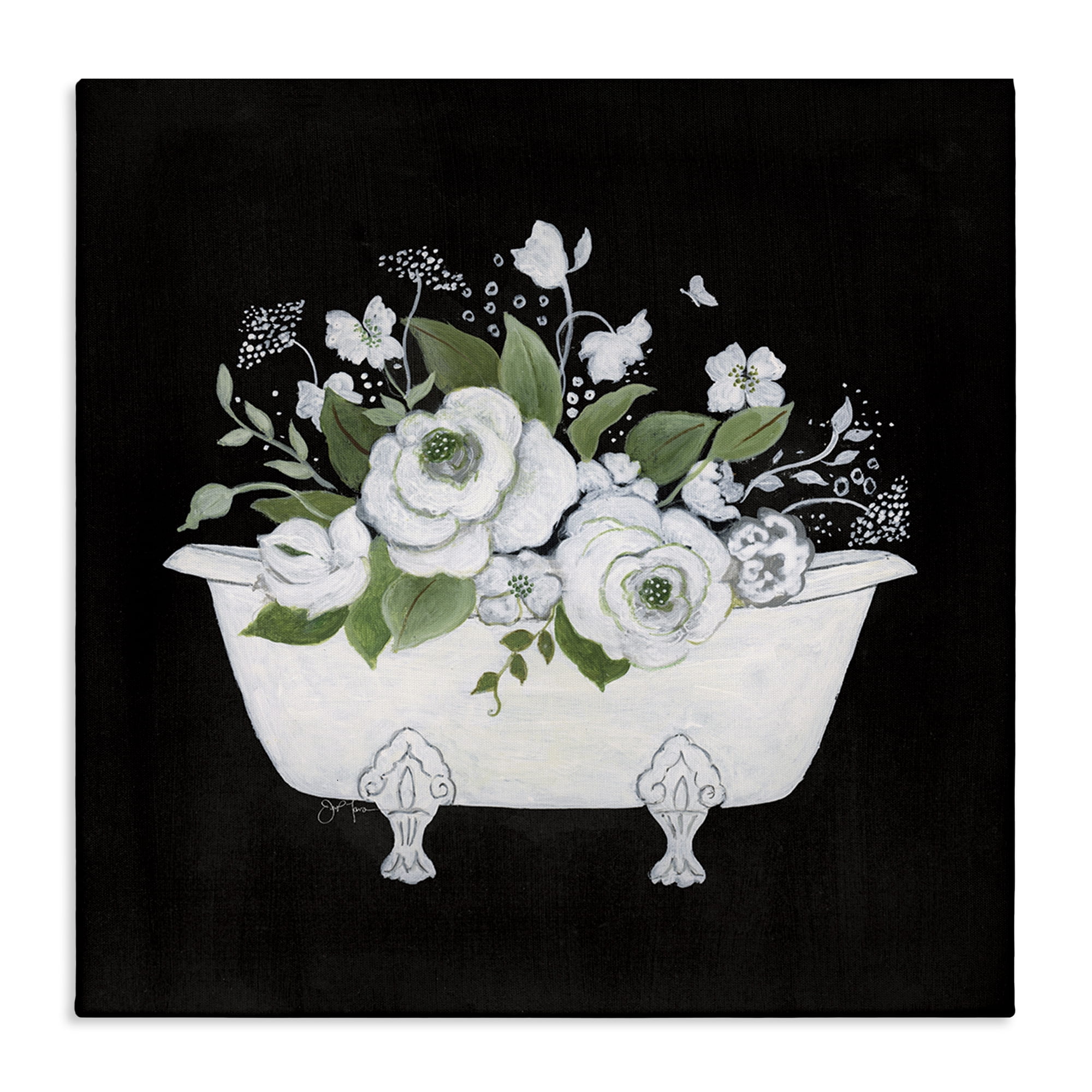 Stupell Industries White & Black Bath Typography Painting Gallery Wrapped Canvas Art Print Wall Art, 24 x 24