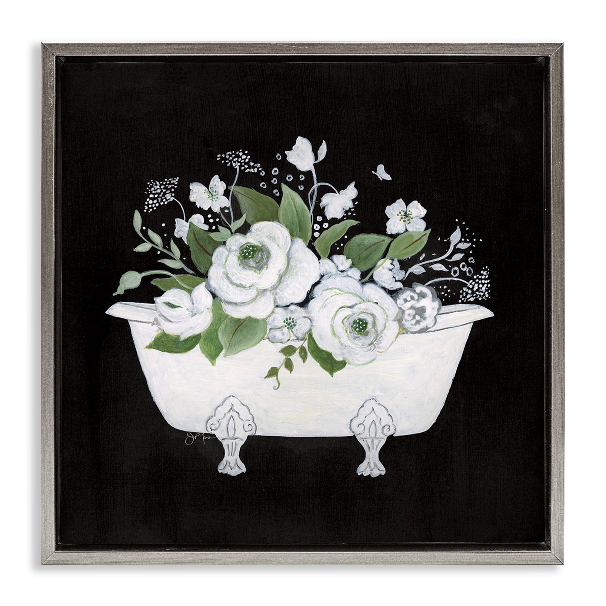 Stupell Industries White & Black Bath Typography Painting Gray Floater Framed Canvas Art Print Wall Art, 25 x 25