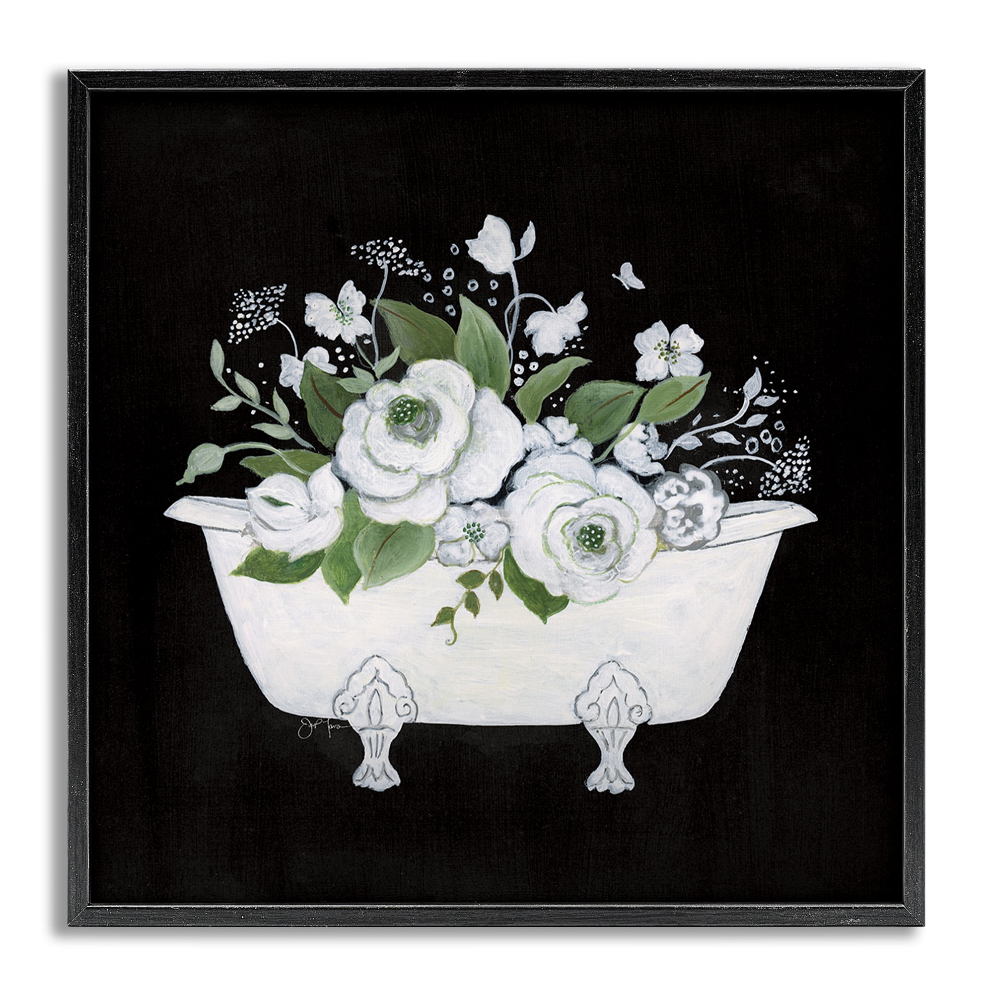 Stupell Industries White & Black Bath Typography Painting Gray Framed Art Print Wall Art, 12 x 12