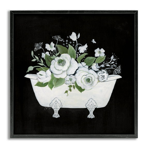 Stupell Industries White & Black Bath Typography Painting Gray Framed Art Print Wall Art, 17 x 17