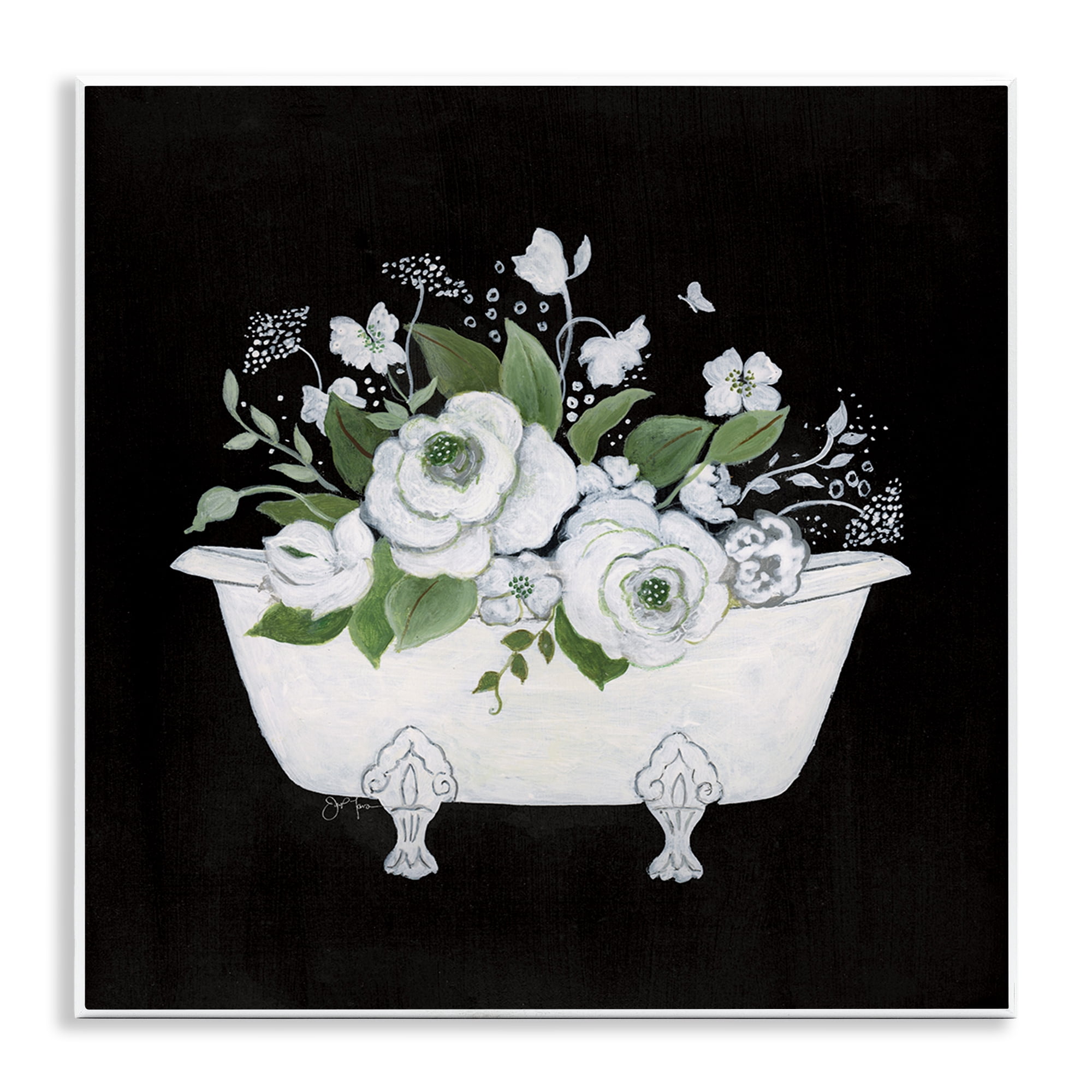 Stupell Industries White & Black Bath Typography Painting Unframed Art Print Wall Art, 12 x 12