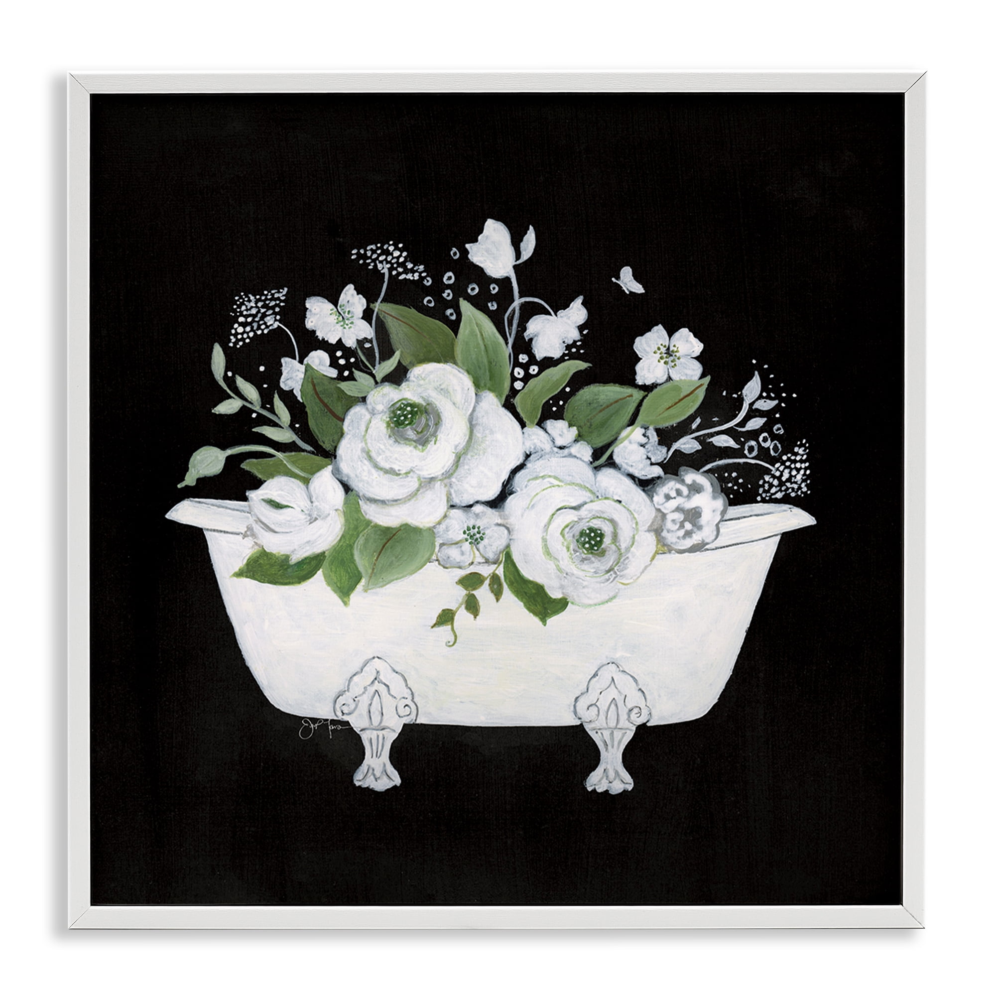 Stupell Industries White & Black Bath Typography Painting White Framed Art Print Wall Art, 12 x 12