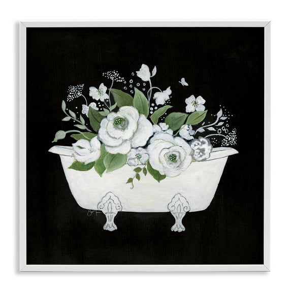Stupell Industries White & Black Bath Typography Painting White Framed Art Print Wall Art, 12 x 12