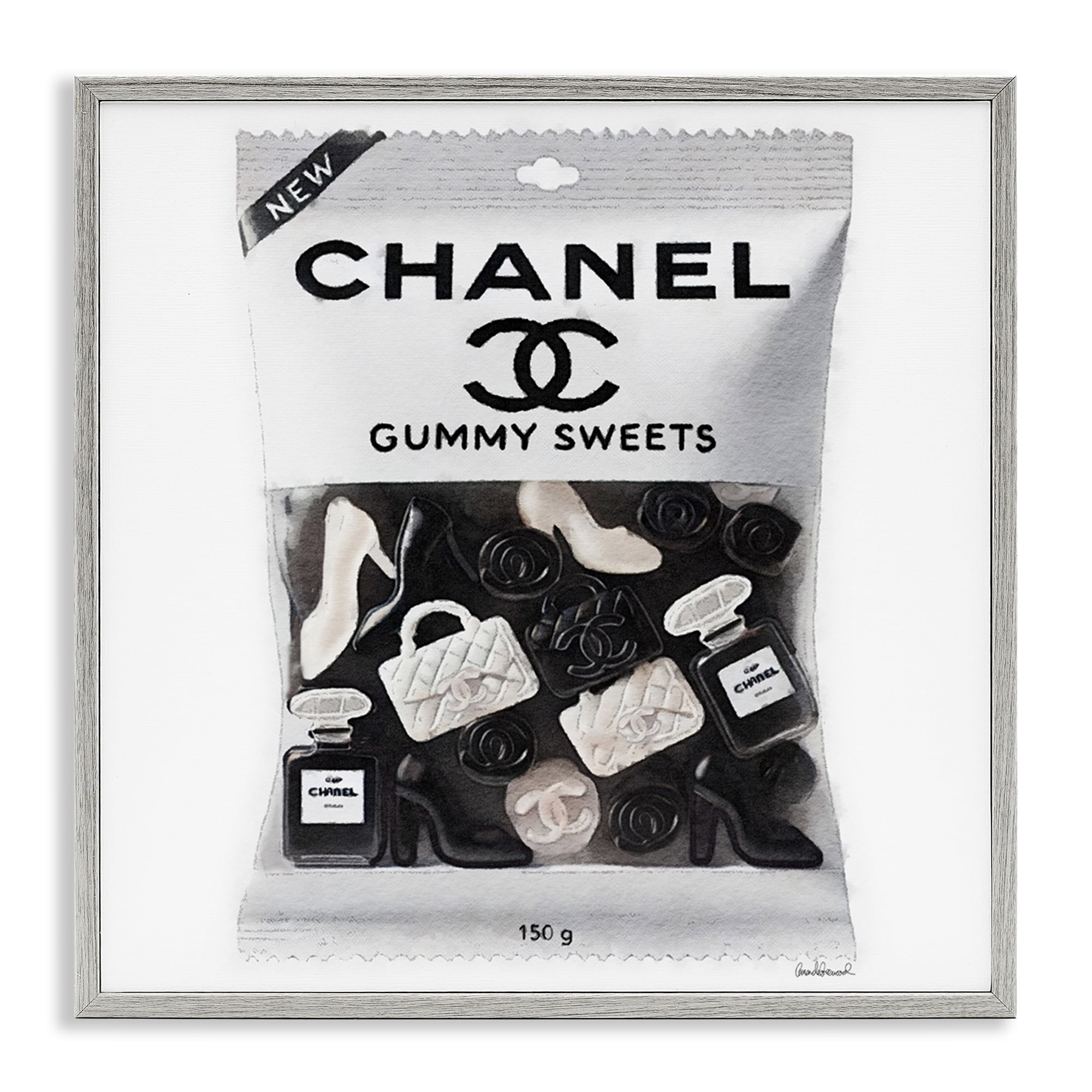 Stupell Industries White & Black Fashion Candy Fashion Painting Gray Framed Art Print Wall Art, 12 x 12