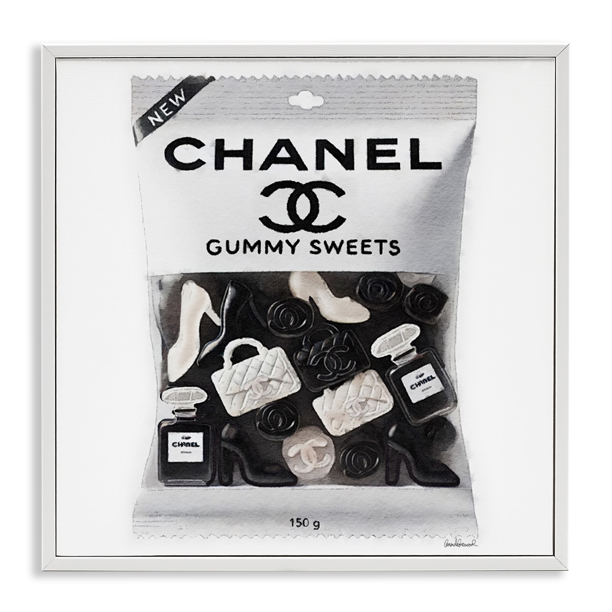 Stupell Industries White & Black Fashion Candy Fashion Painting White Framed Art Print Wall Art, 17 x 17