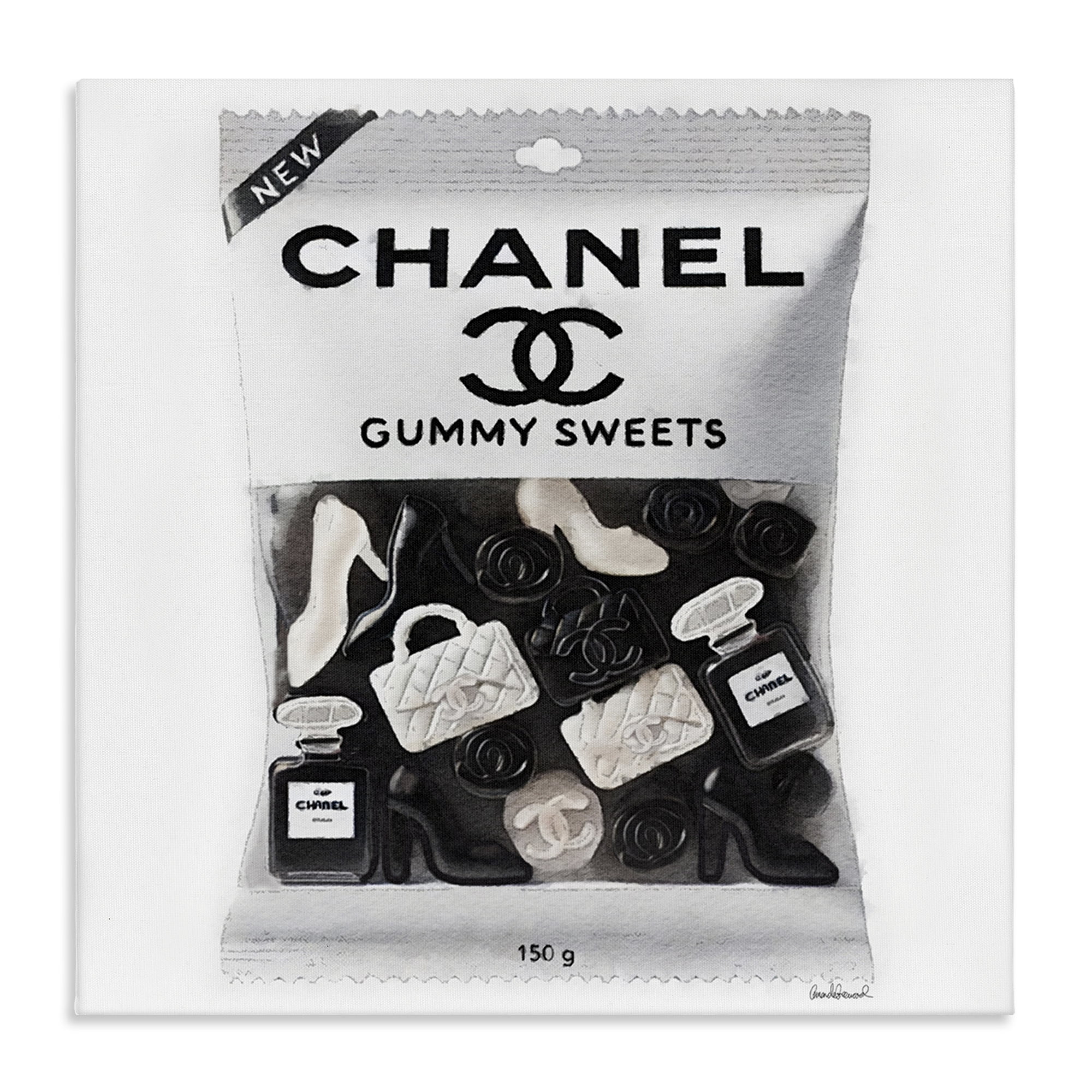 Stupell Industries White & Black Fashion Candy Fashion Painting Wrapped Canvas Art Print Wall Art, 17 x 17