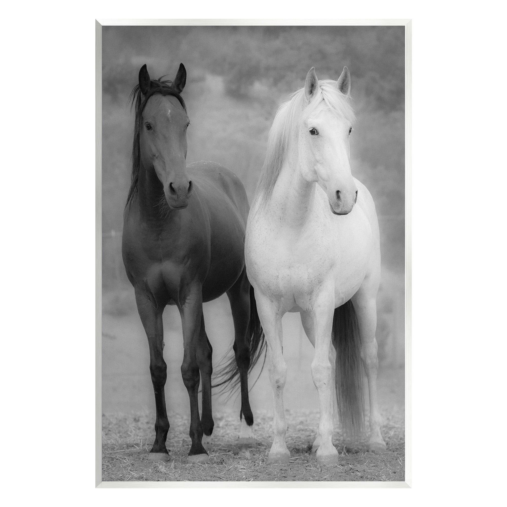 Rustic White and Black Horses MDF Wood Wall Art, 13 x 19