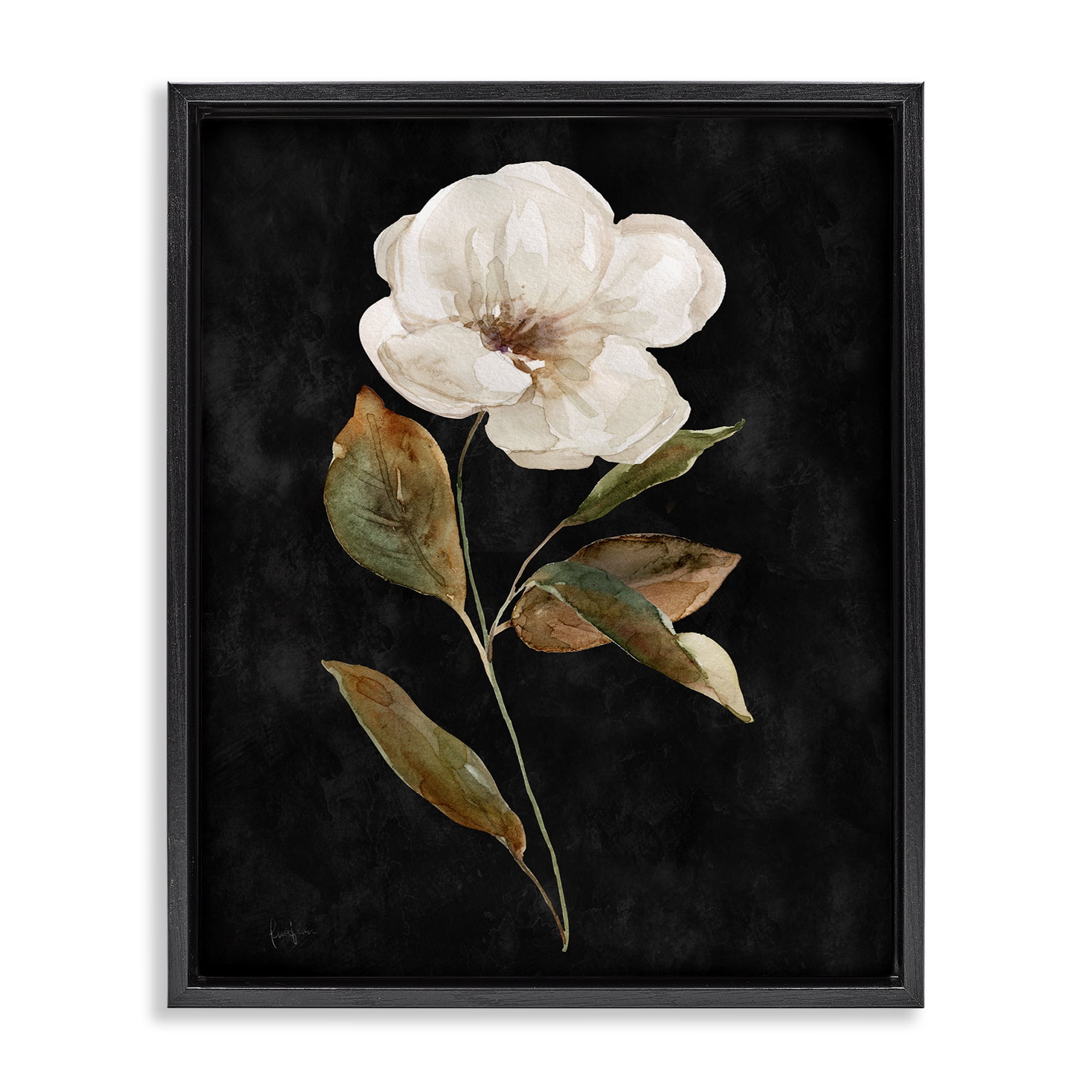 Stupell Industries White Bloom on Black Plants & Flowers Painting Black Floater Framed Canvas Art Print Wall Art, 25 x 31