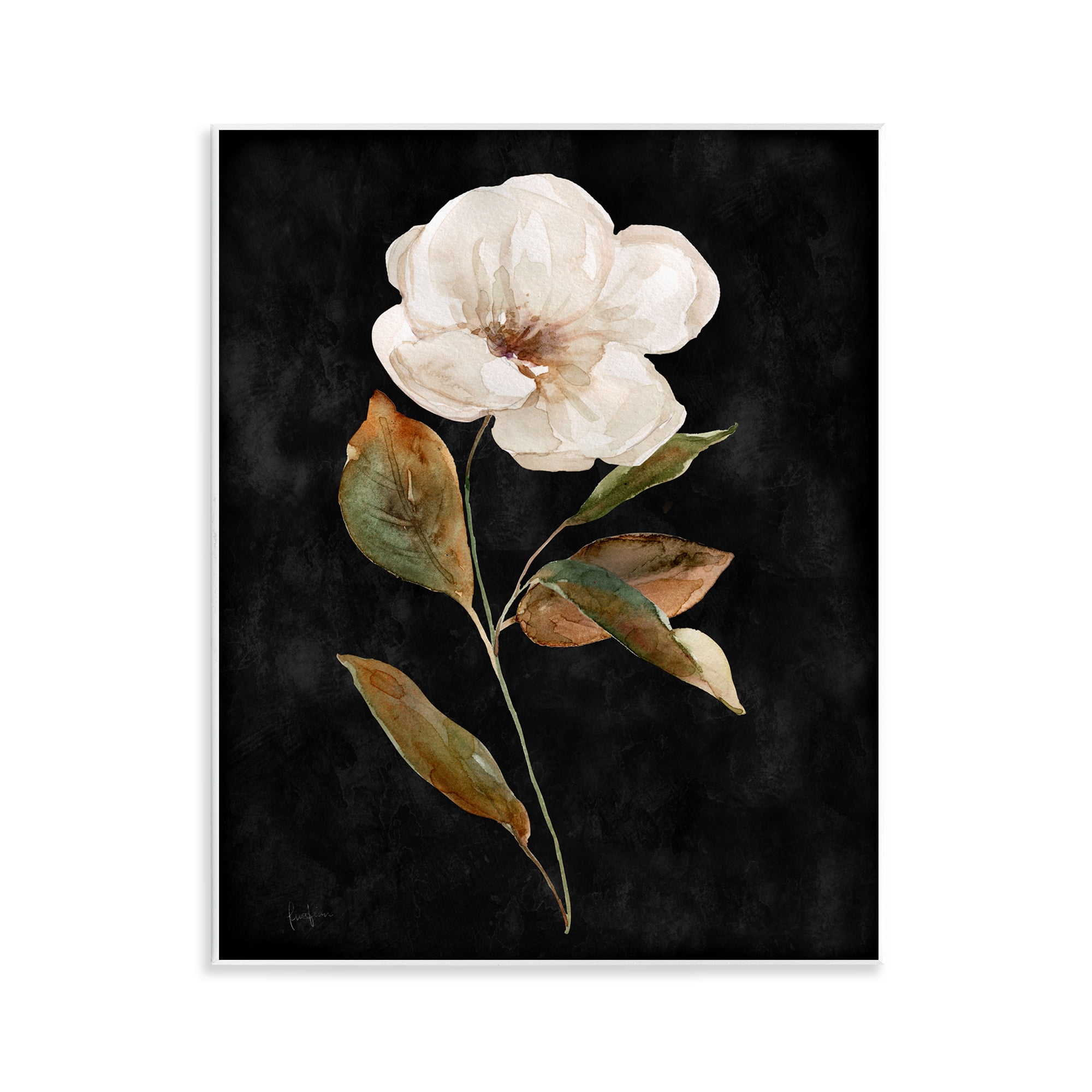 Stupell Industries White Bloom on Black Plants & Flowers Painting Unframed Art Print Wall Art, 11 x 14