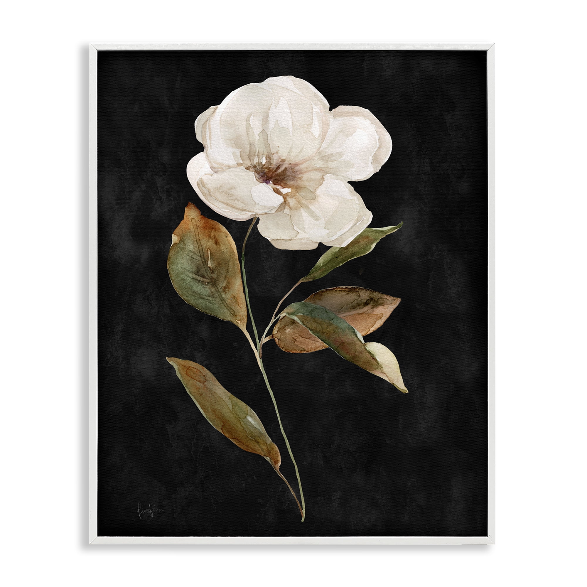 Stupell Industries White Bloom on Black Plants & Flowers Painting White Framed Art Print Wall Art, 11 x 14