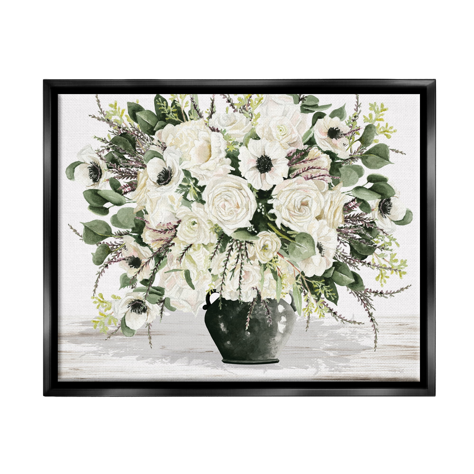 Stupell Industries White Blooming Blossoms Botanical & Floral Painting Black Floater Framed Canvas Art Print Wall Art, 31 x 25