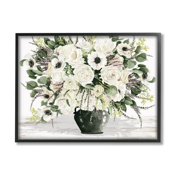 Stupell Industries White Blooming Blossoms Botanical & Floral Painting Black Framed Art Print Wall Art, 14 x 11