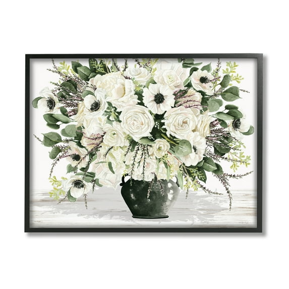 Stupell Industries White Blooming Blossoms Botanical & Floral Painting Black Framed Art Print Wall Art, 20 x 16