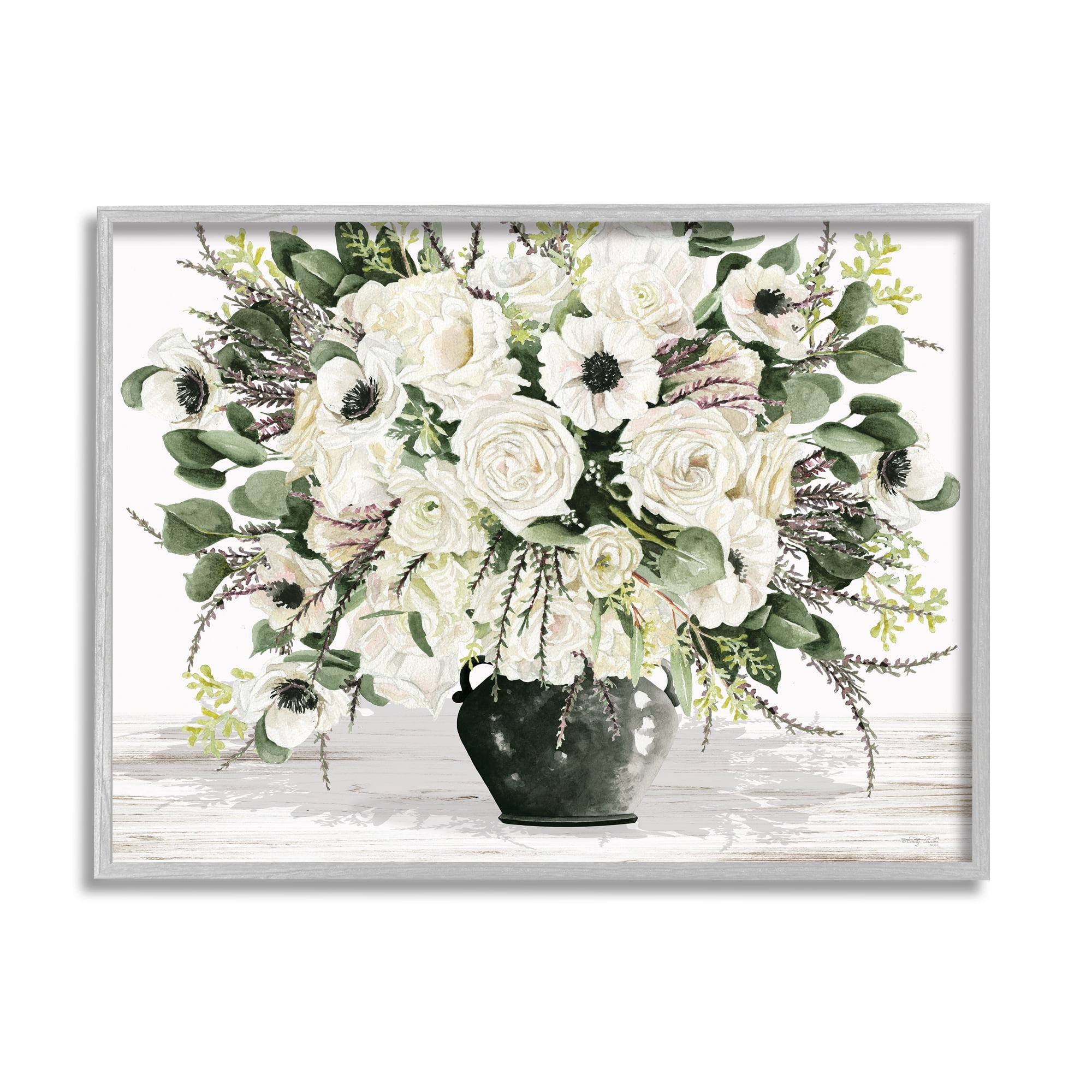 Stupell Industries White Blooming Blossoms Botanical & Floral Painting Gray Framed Art Print Wall Art, 30 x 24