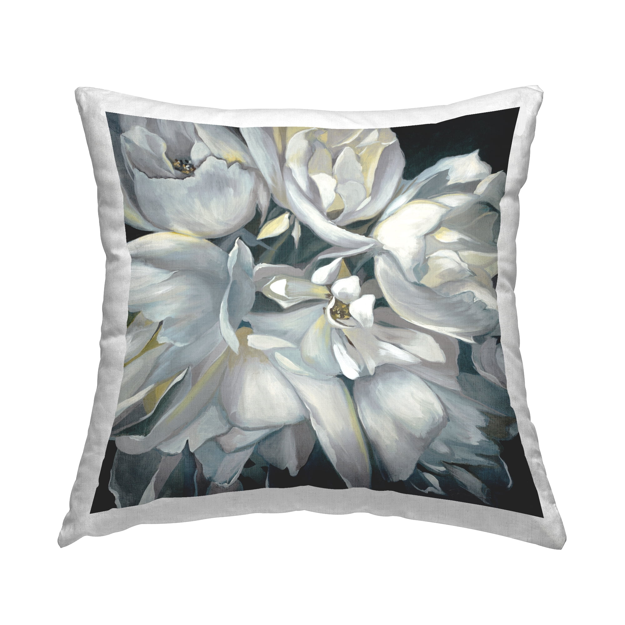 Stupell Industries White Blooming Flower Square Decorative Printed Throw Pillow, 18 x 18