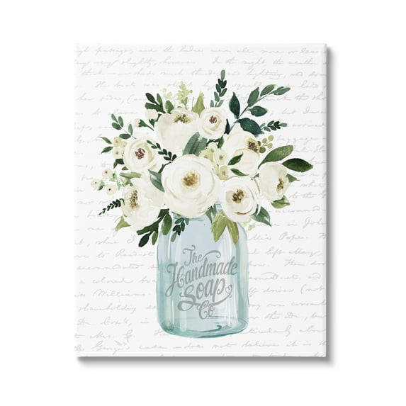 Stupell Industries White Blooms Flower Bouquet Classic Jar Script Graphic Art Gallery Wrapped Canvas Print Wall Art, Design by Lettered and Lined