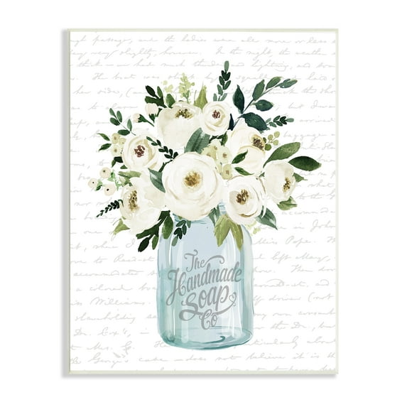 Stupell Industries White Blooms Flower Bouquet Classic Jar Script Graphic Art Unframed Art Print Wall Art, Design by Lettered and Lined