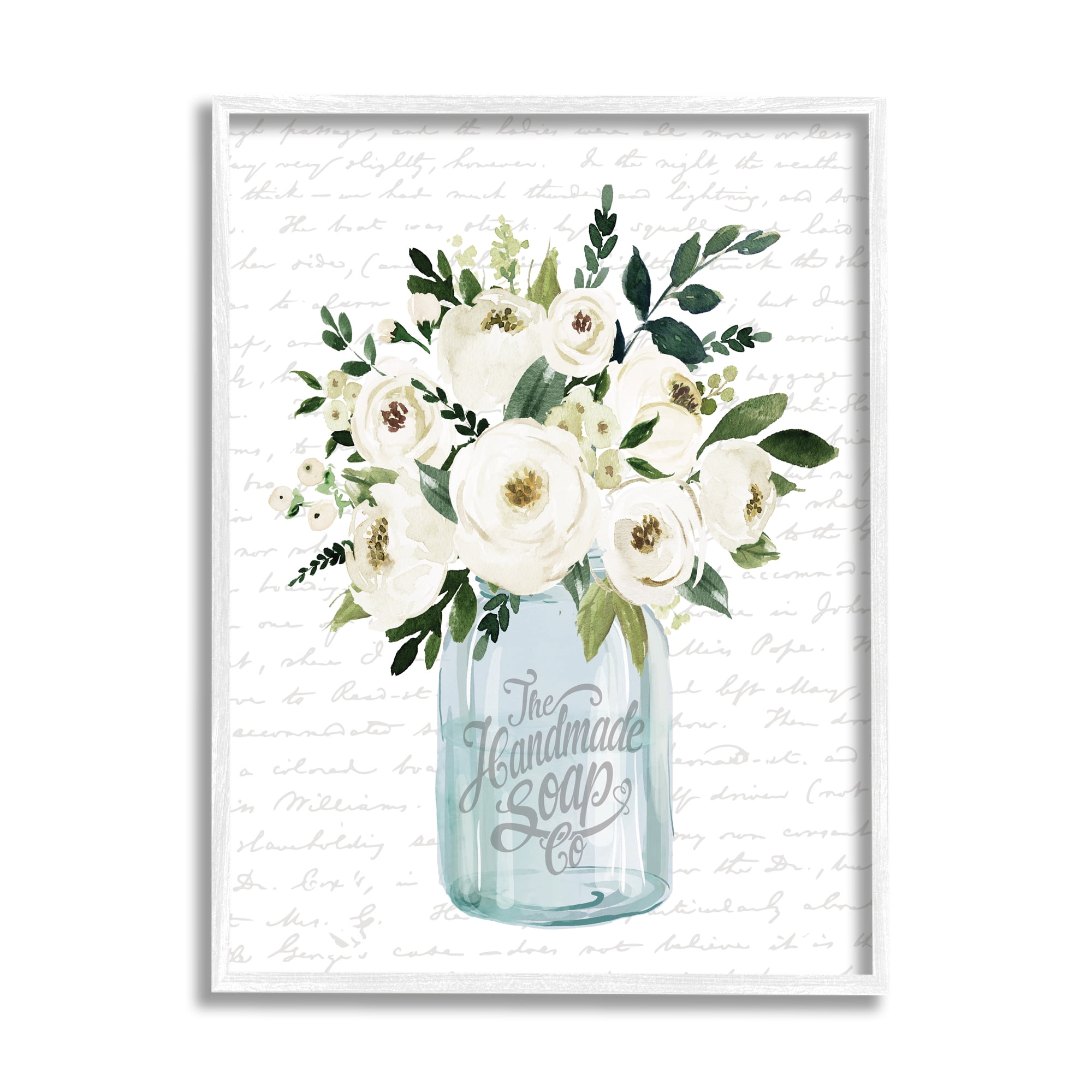 Stupell Industries White Blooms Flower Bouquet Classic Jar Script Graphic Art White Framed Art Print Wall Art, Design by Lettered and Lined