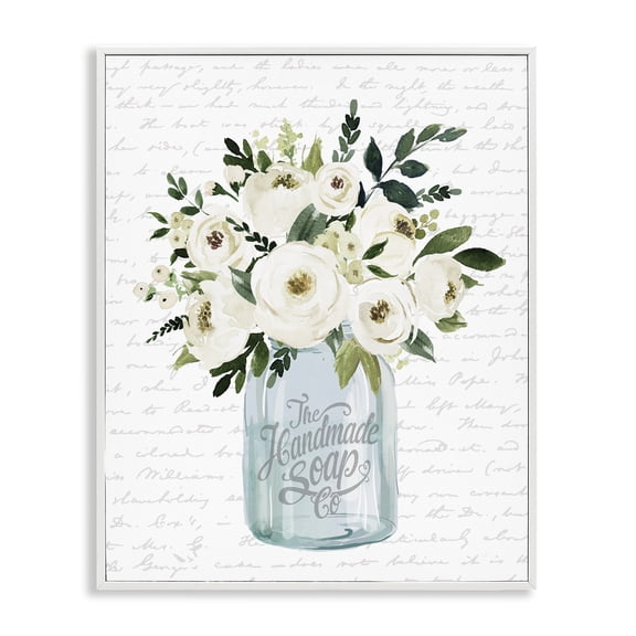 Stupell Industries Shabby Chic White Blooms Flower Bouquet Classic Jar Script White Framed Giclee Art, 11 x 14, by Lettered and Lined