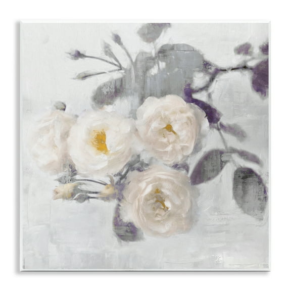 Stupell Industries White Blooms on Grey Floral Painting Unframed Art Print Wall Art, 12 x 12
