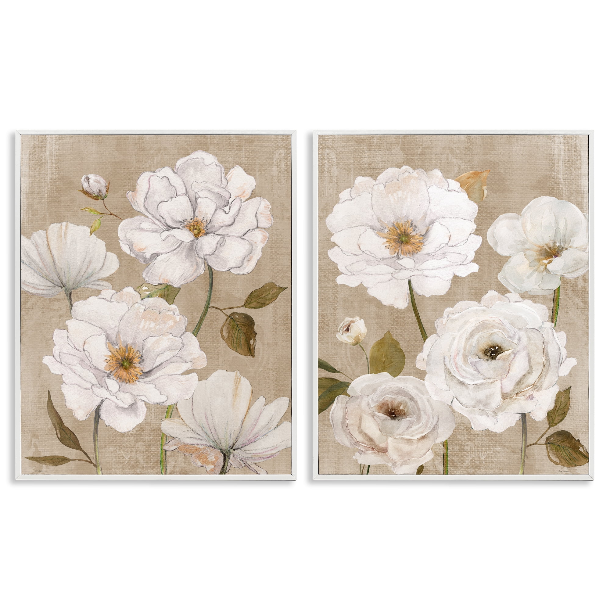 Stupell Industries White Blooms over Neutral 2 Piece White Framed Giclee Art Set, design by Carol Robinson