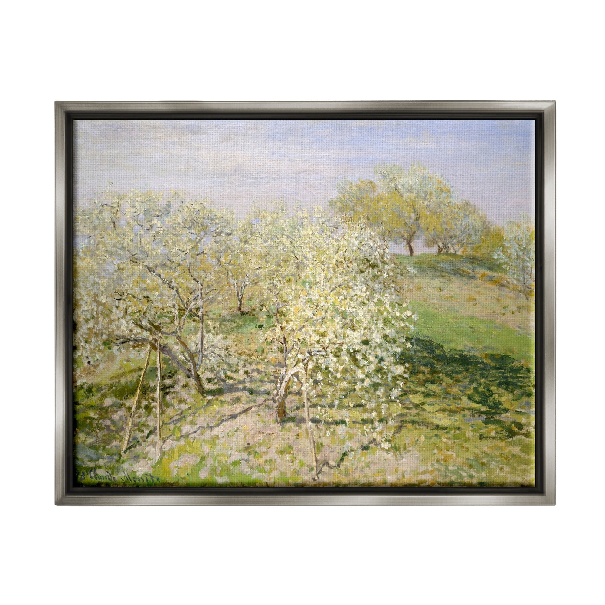 Stupell Industries White Blossom Tree Orchard Field Impressionist Brushstrokes Painting Luster Gray Floating Framed Canvas Print Wall Art, Design by Lettered and Lined