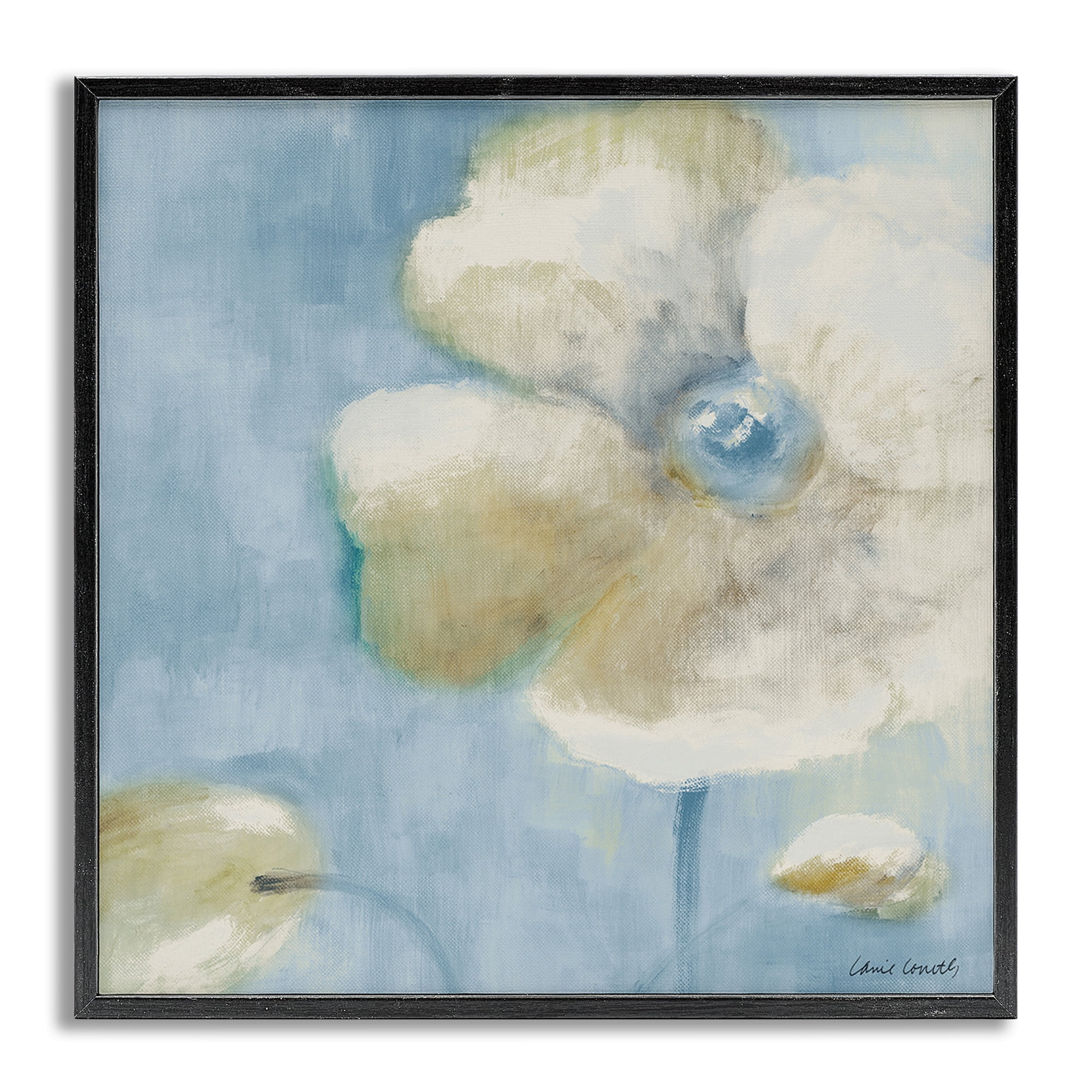 Stupell Industries White Blossom on Blue Botanical & Floral Painting Gray Framed Art Print Wall Art, 12 x 12