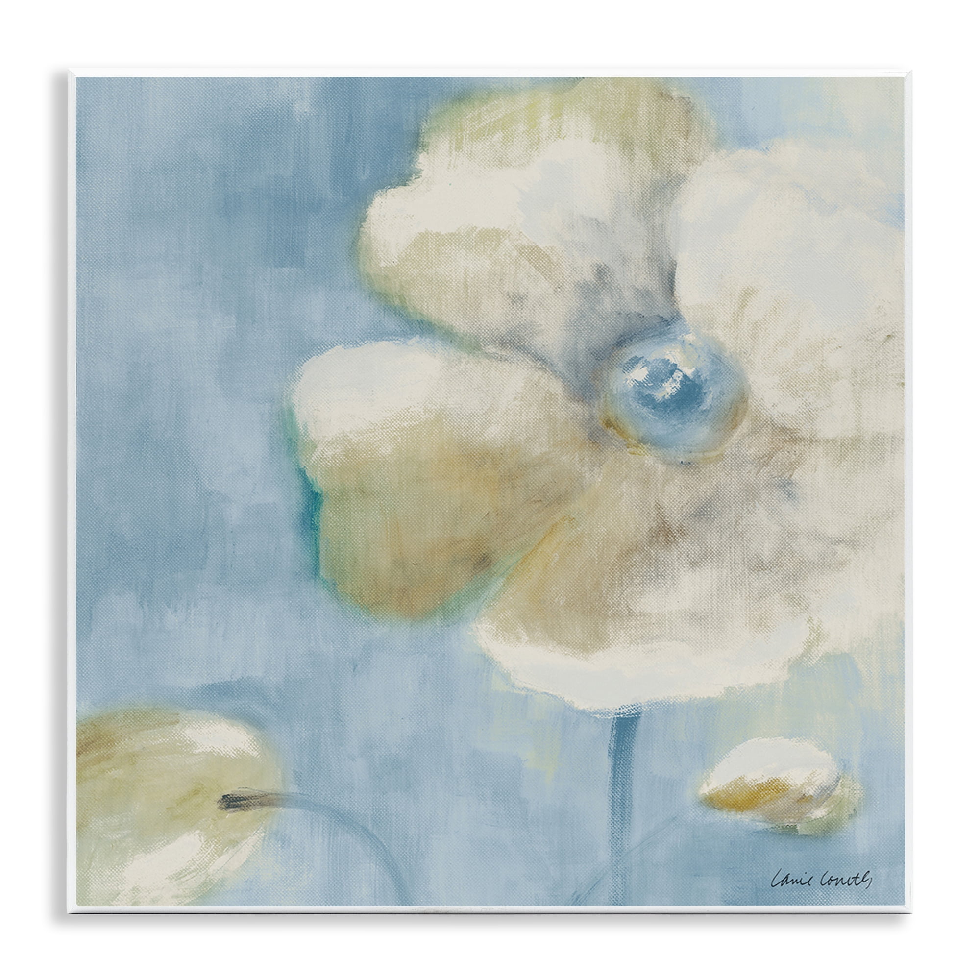 Stupell Industries White Blossom on Blue Botanical & Floral Painting Unframed Art Print Wall Art, 12 x 12