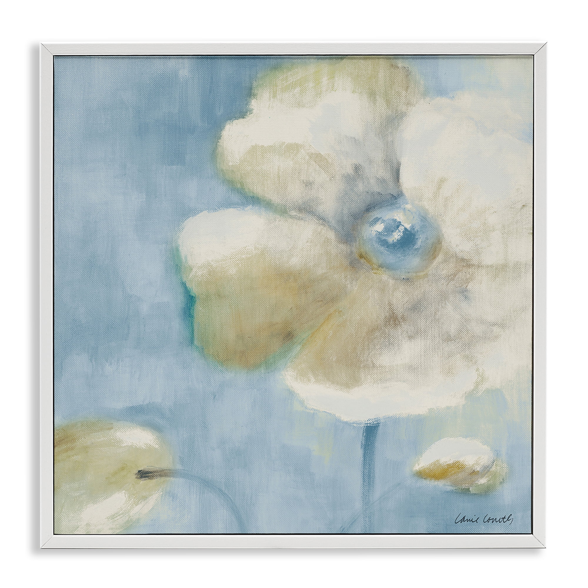 Stupell Industries White Blossom on Blue Botanical & Floral Painting White Framed Art Print Wall Art, 24 x 24
