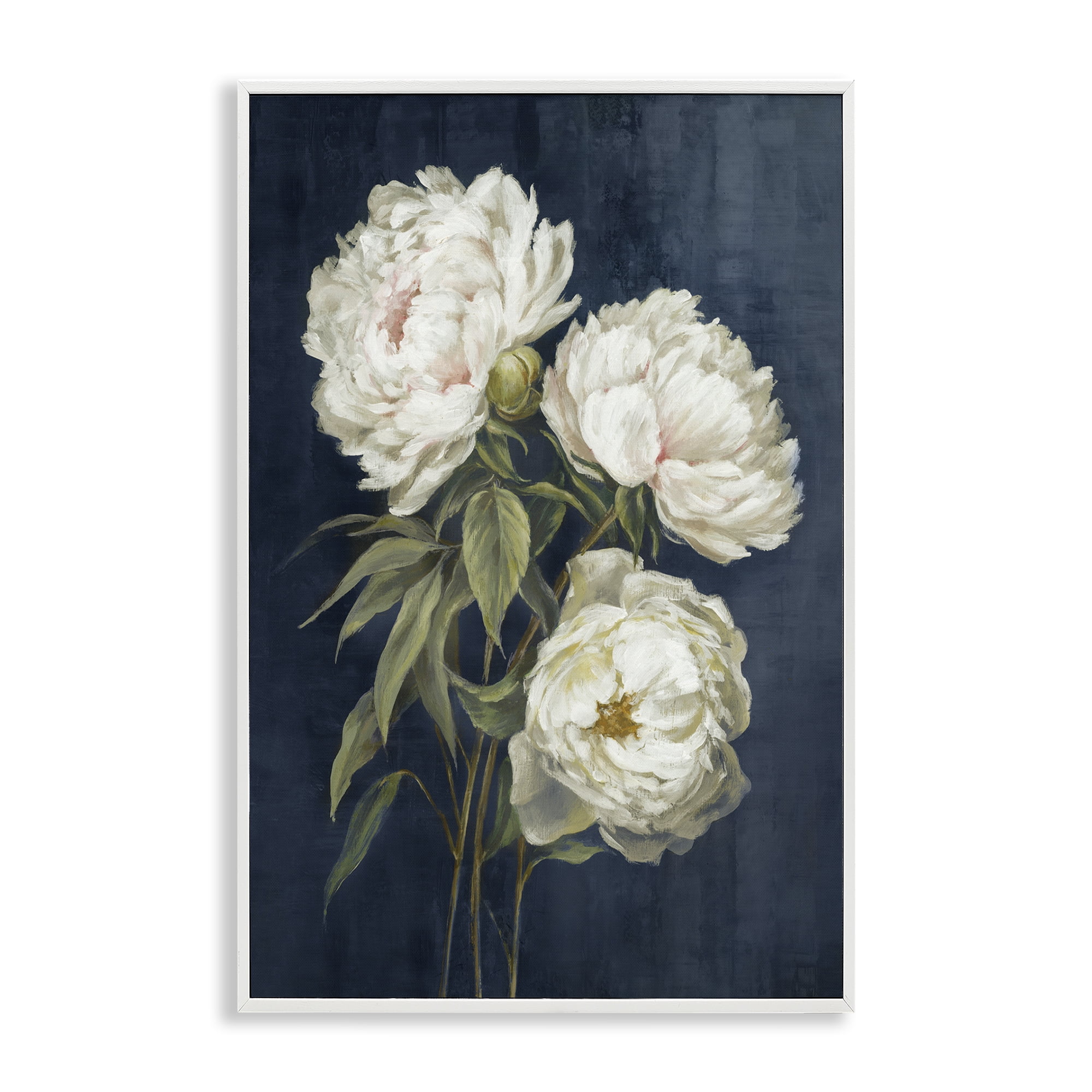 Stupell Industries White Blossoms on Blue Plants & Flowers Painting White Framed Art Print Wall Art, 20 x 30