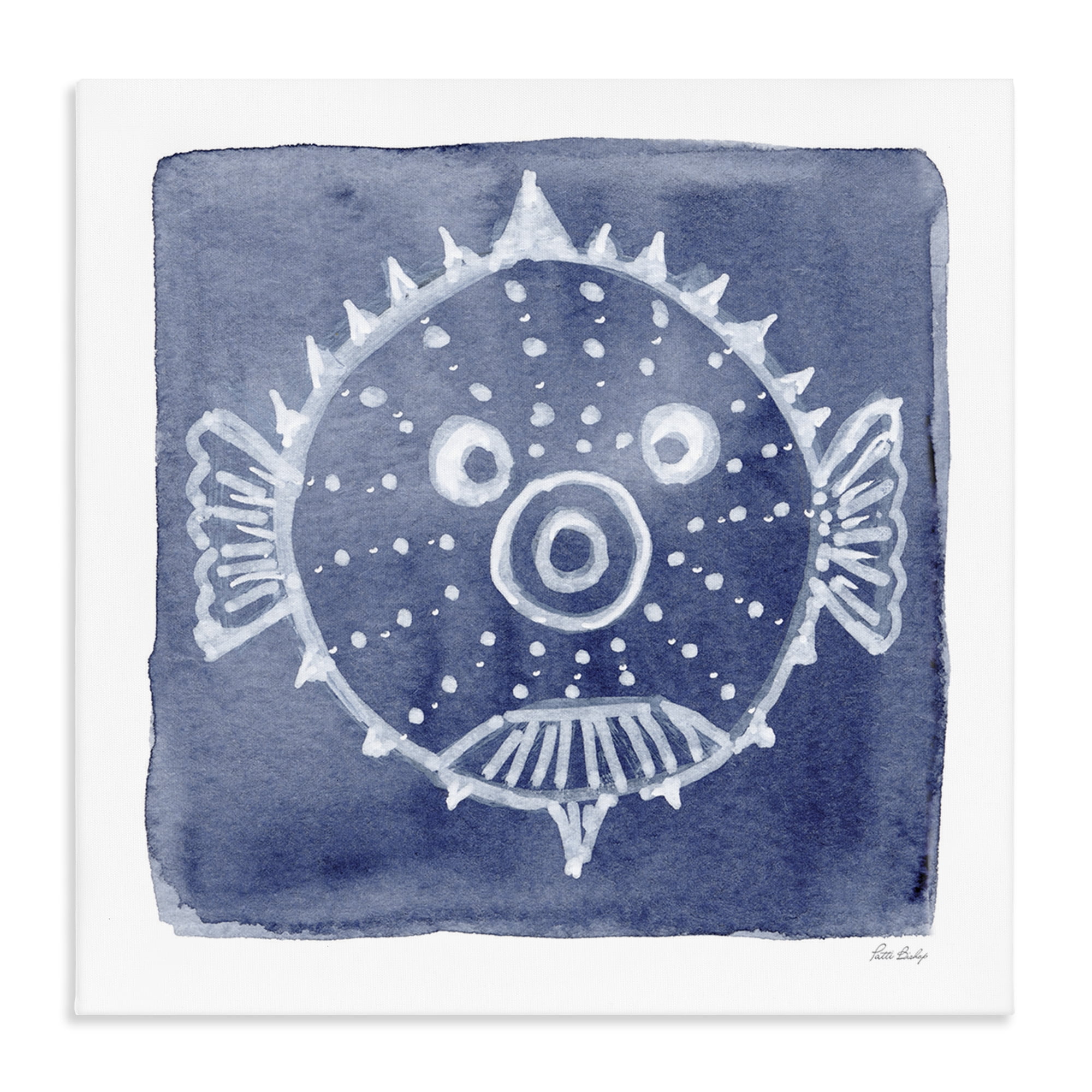 Stupell Industries White Blow Fish on Indigo Canvas Wall Art, design by Patti Bishop