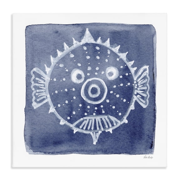 Stupell Industries White Blow Fish on Indigo Canvas Wall Art, design by Patti Bishop