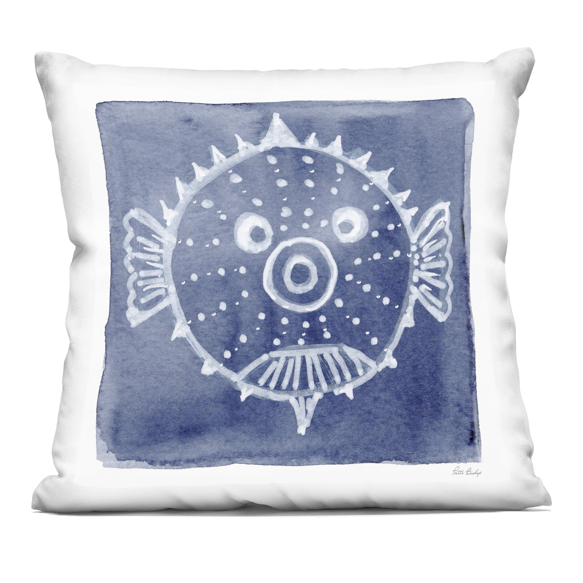 Stupell Industries White Blow Fish on Indigo Decorative Printed Throw Pillow, design by Patti Bishop, 18 x 7 x 18