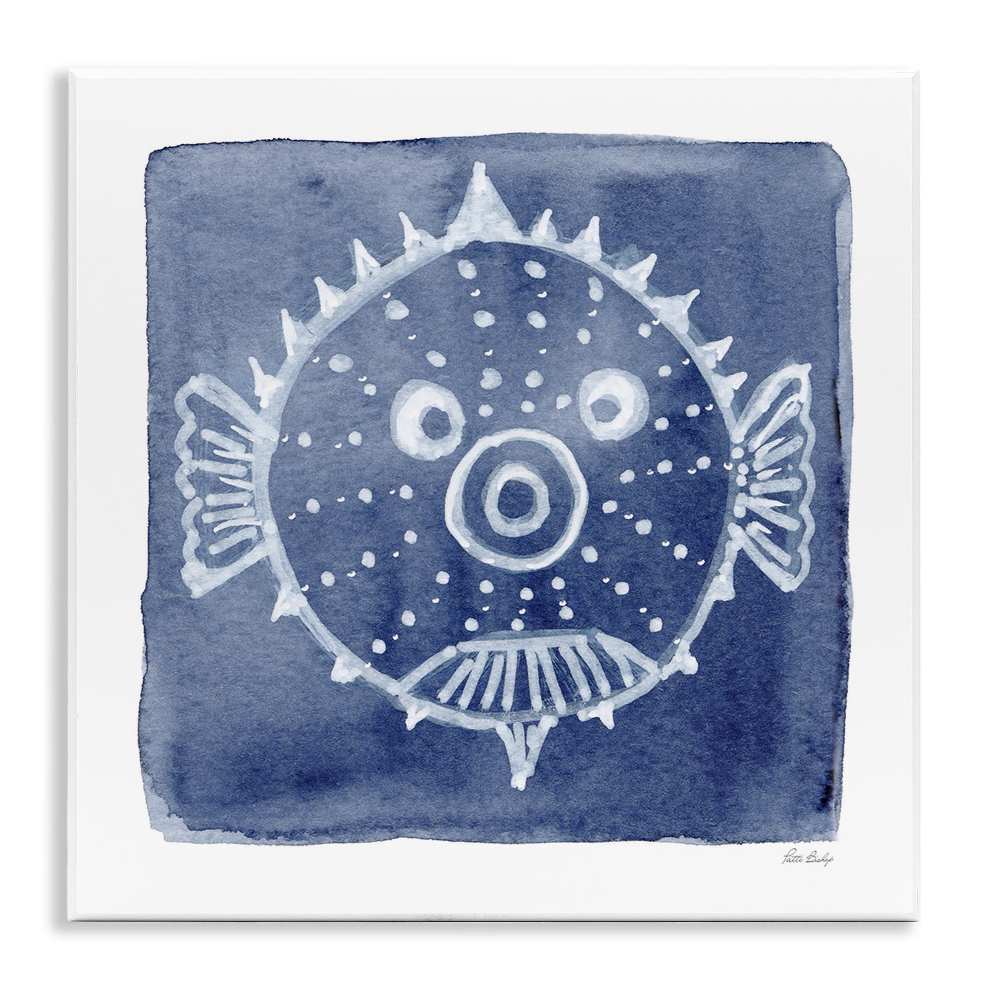 Stupell Industries White Blow Fish on Indigo Wall Plaque Art, design by Patti Bishop