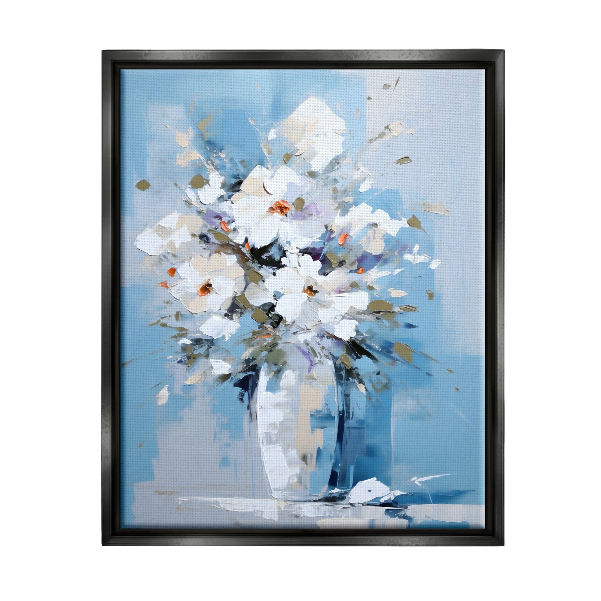 Stupell Industries White & Blue Bouquet Botanical & Floral Painting Black Floater Framed Canvas Art Print Wall Art, 25 x 31