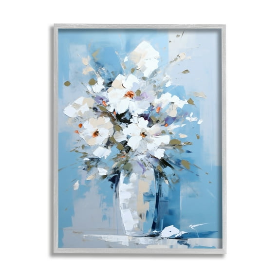 Stupell Industries White & Blue Bouquet Botanical & Floral Painting Gray Framed Art Print Wall Art, 16 x 20