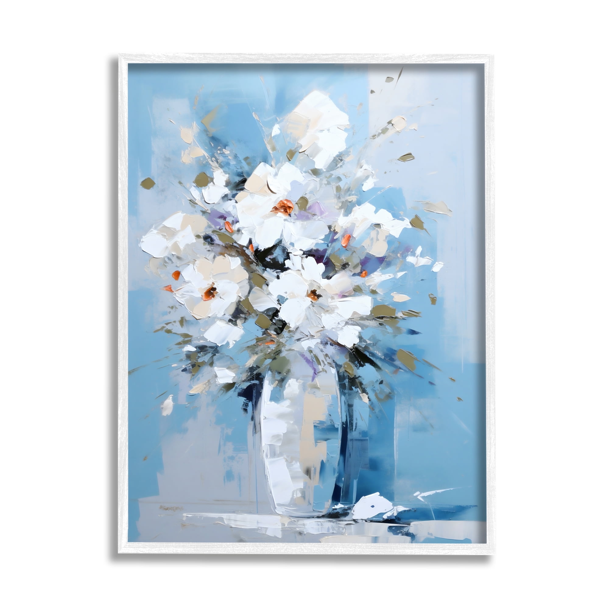 Stupell Industries White & Blue Bouquet Botanical & Floral Painting White Framed Art Print Wall Art, 16 x 20