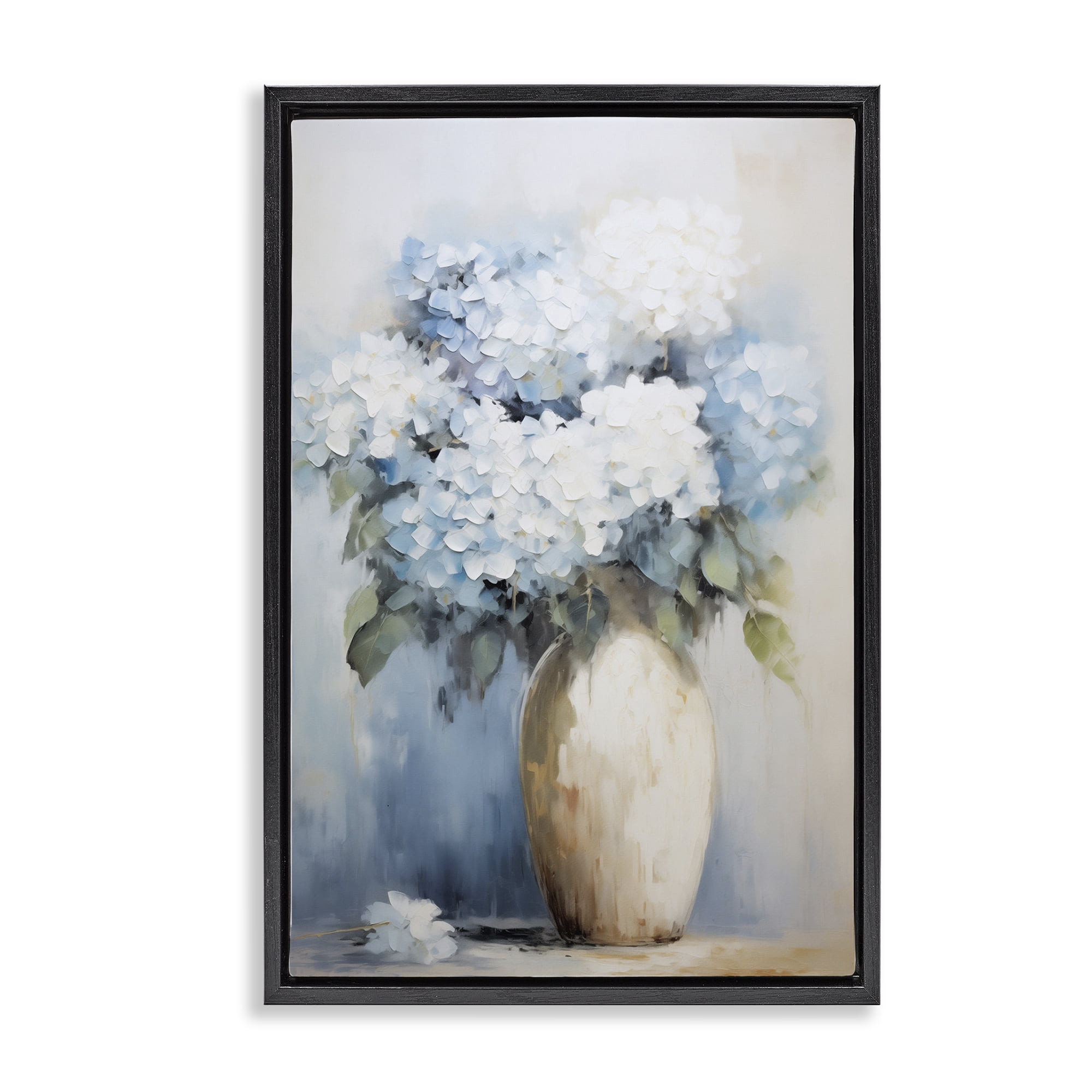 Stupell Industries White & Blue Hydrangeas Botanical & Floral Painting Black Floater Framed Art Print Wall Art, 21 x 31