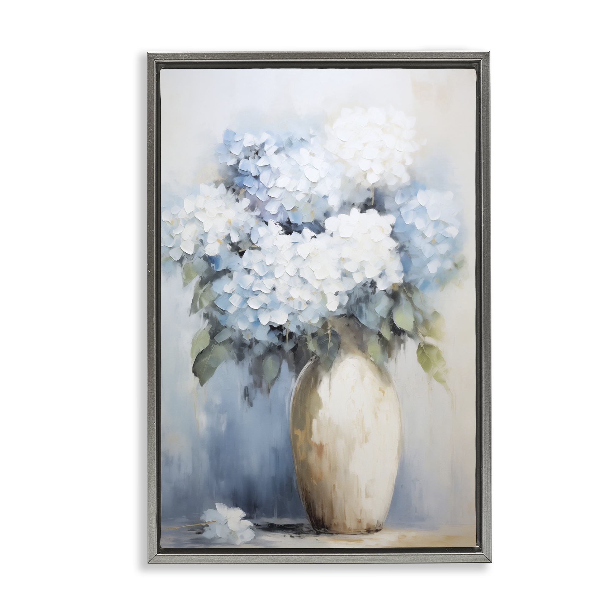 Stupell Industries White & Blue Hydrangeas Botanical & Floral Painting Gray Floater Framed Art Print Wall Art, 17 x 25