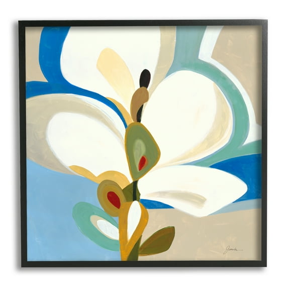 Stupell Industries White & Blue Orchid Abstract Painting Black Framed Art Print Wall Art, 24 x 24