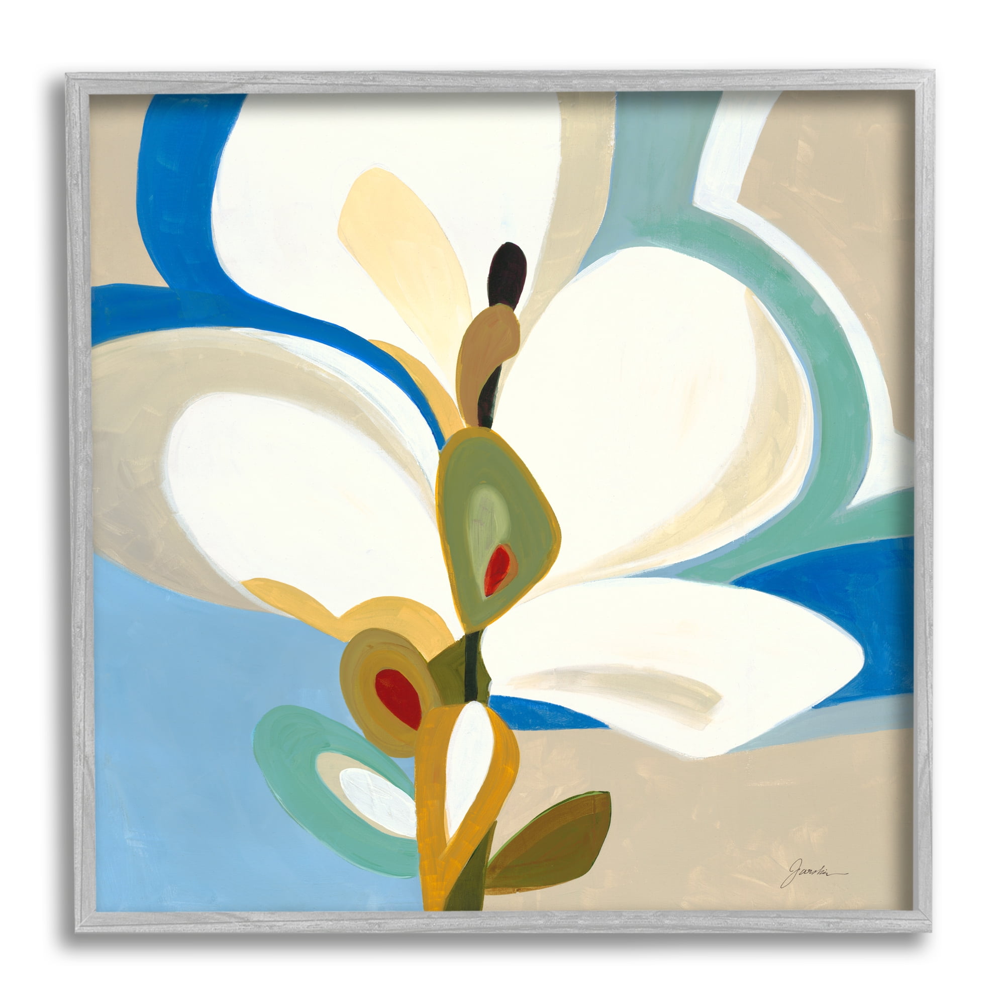 Stupell Industries White & Blue Orchid Abstract Painting Gray Framed Art Print Wall Art, 12 x 12