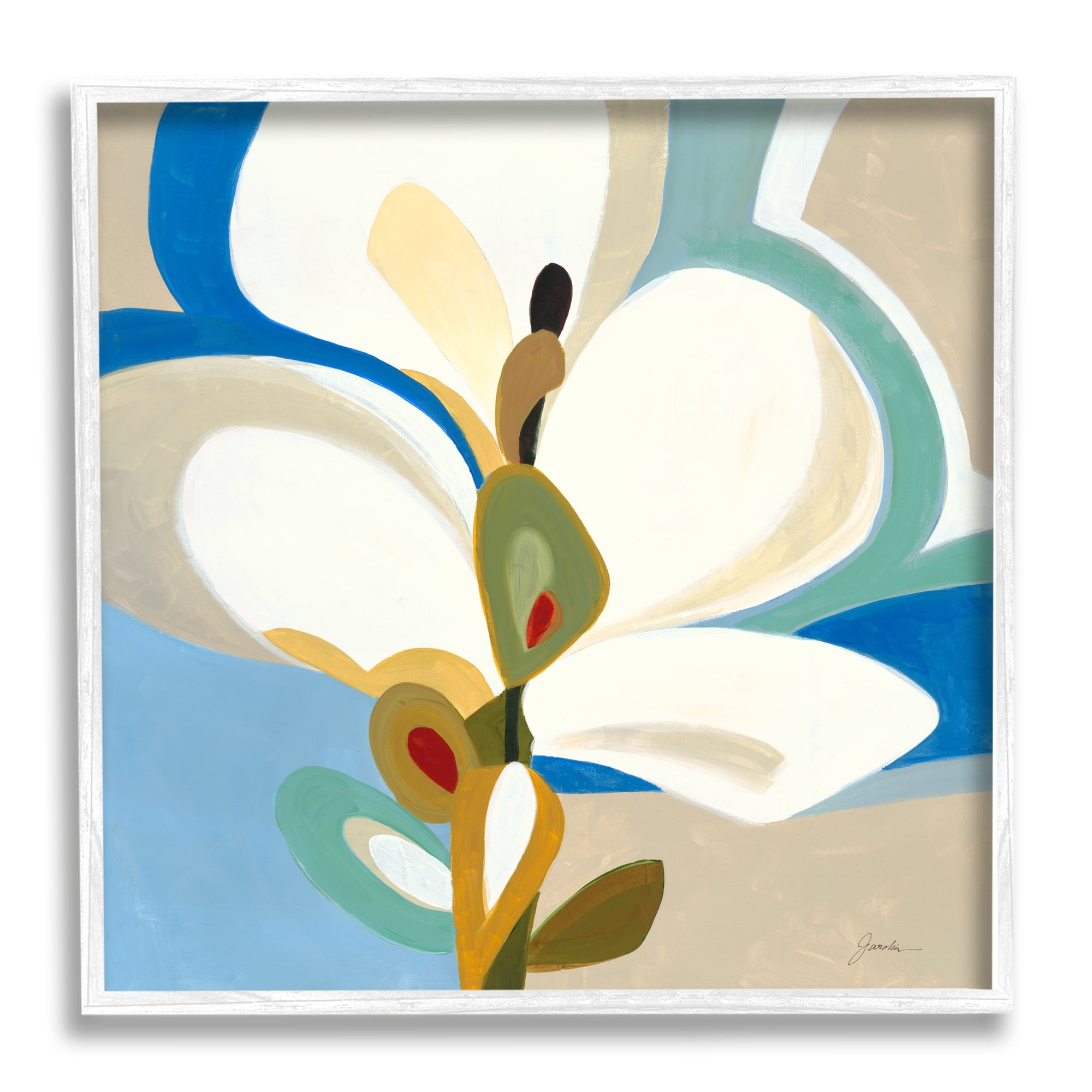 Stupell Industries White & Blue Orchid Abstract Painting White Framed Art Print Wall Art, 24 x 24