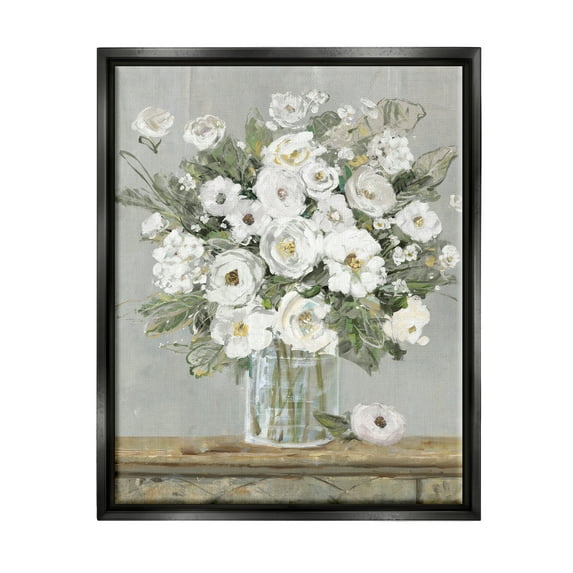 Stupell Industries White Bouquet Painting Botanical & Floral Painting Black Floater Framed Canvas Art Print Wall Art, 25 x 31