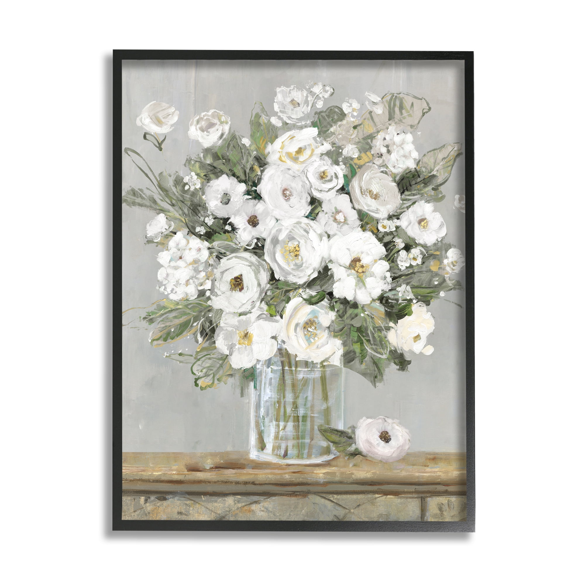 Stupell Industries White Bouquet Painting Botanical & Floral Painting Black Framed Art Print Wall Art, 16 x 20