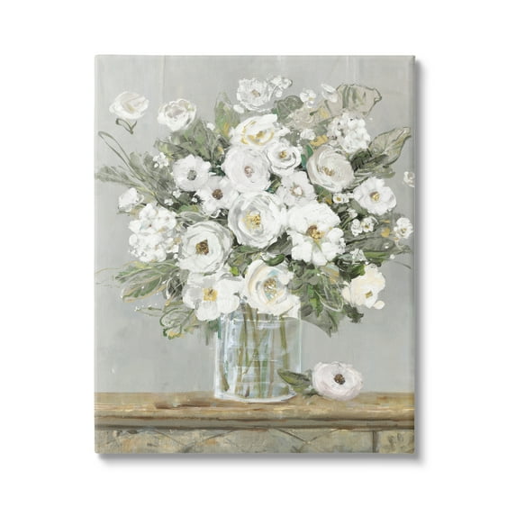Stupell Industries White Bouquet Painting Botanical & Floral Painting Gallery Wrapped Canvas Art Print Wall Art, 16 x 20