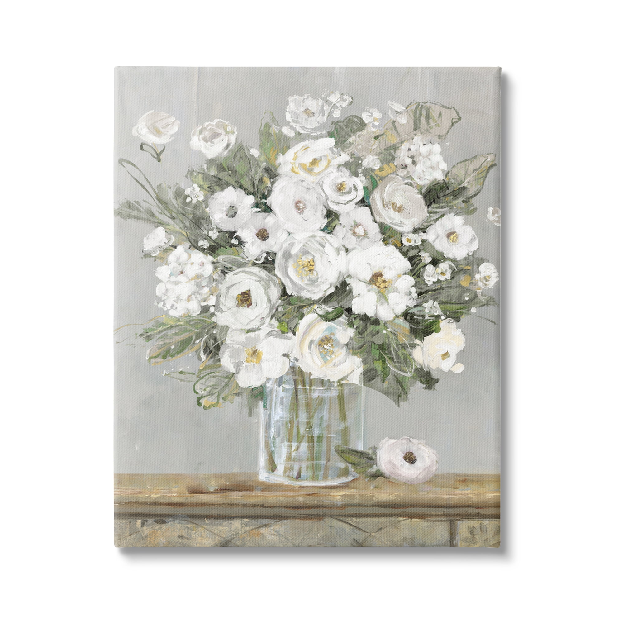 Stupell Industries White Bouquet Painting Botanical & Floral Painting Gallery Wrapped Canvas Art Print Wall Art, 36 x 48
