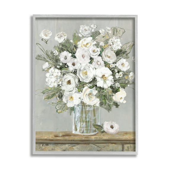 Stupell Industries White Bouquet Painting Botanical & Floral Painting Gray Framed Art Print Wall Art, 11 x 14
