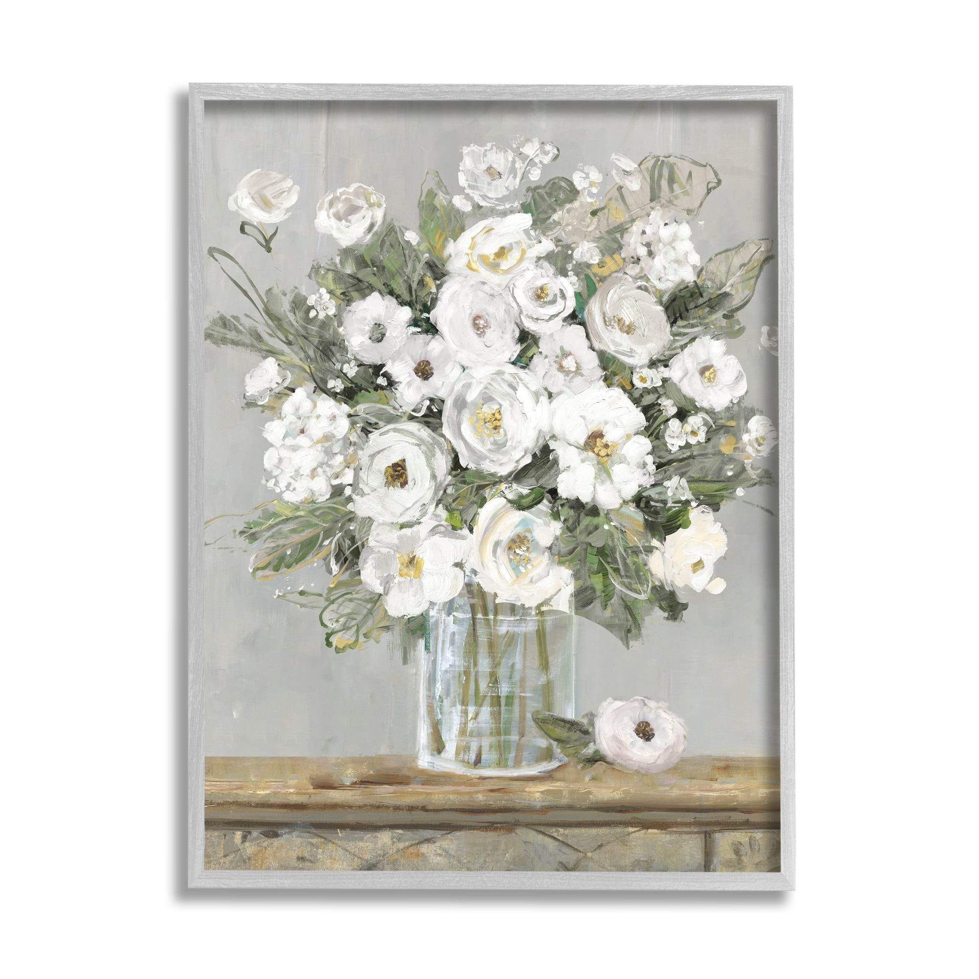 Stupell Industries White Bouquet Painting Botanical & Floral Painting Gray Framed Art Print Wall Art, 24 x 30