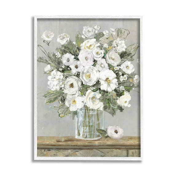 Stupell Industries White Bouquet Painting Botanical & Floral Painting White Framed Art Print Wall Art, 11 x 14