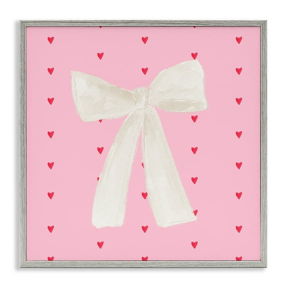 Stupell Industries White Bow on Hearts Gray Framed Giclee Art design by Lucille Price, 17 x 17